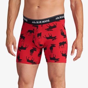 Little Blue House Moose on Red Men's Boxer Briefs